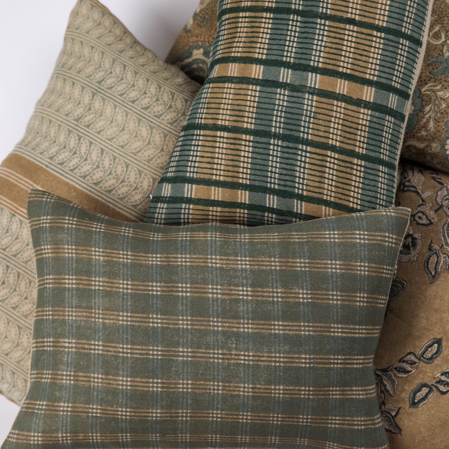 Gina Linen Block Print Pillow Cover - Plaid