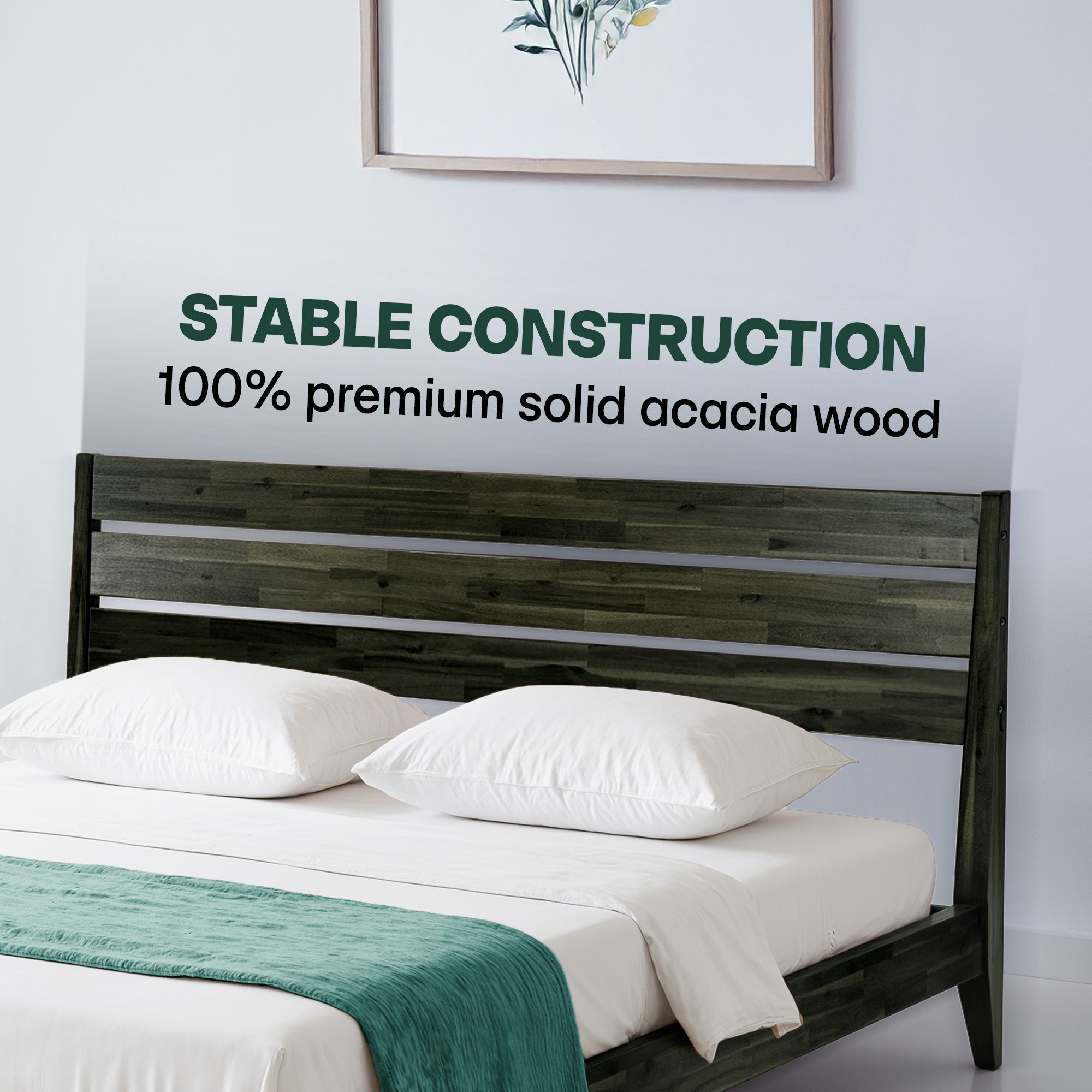 Emery Solid Acacia Wood Bed Frame - Multiple Finishes