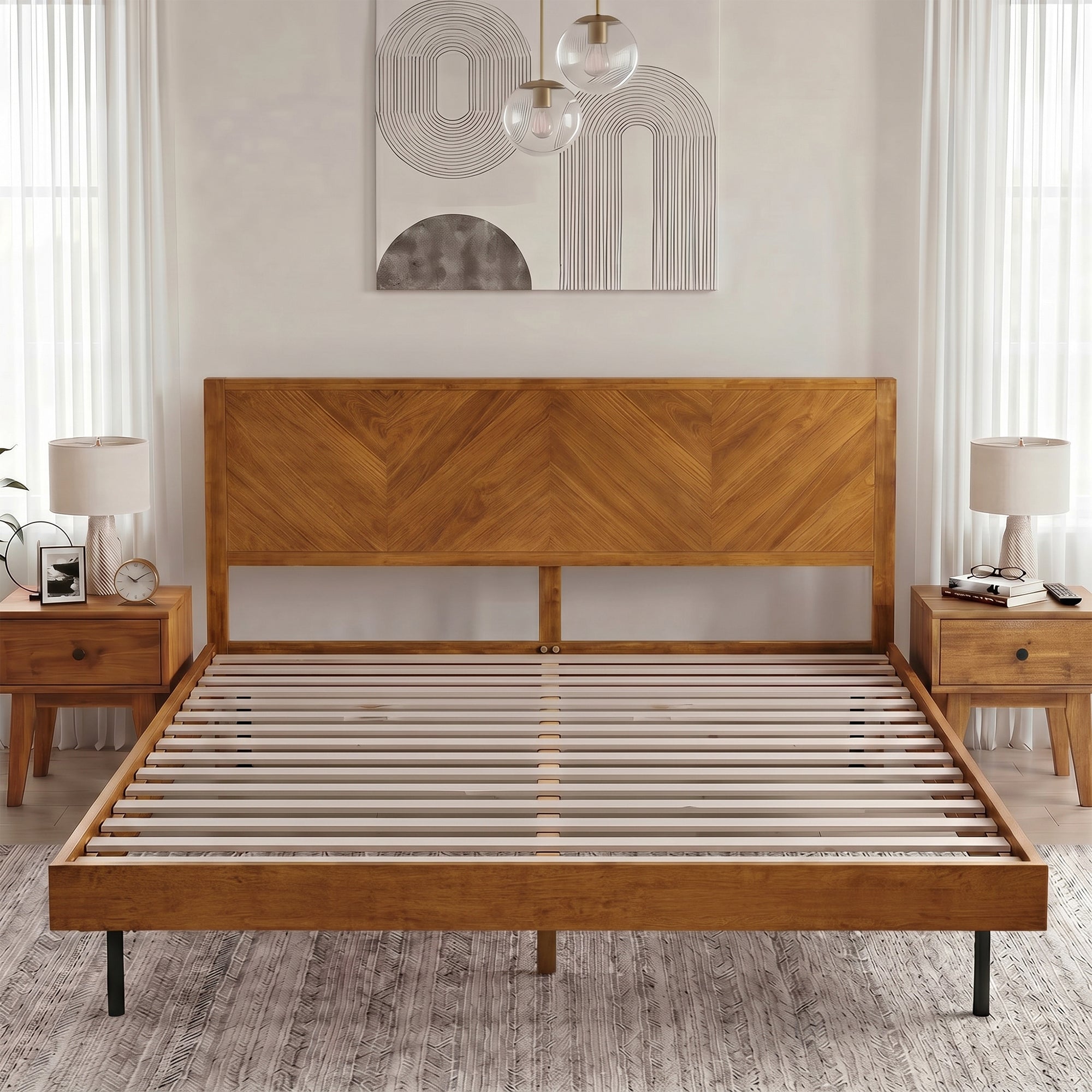 Acacia Solid Wood Bed Frame - Alander Deluxe Platform Bed