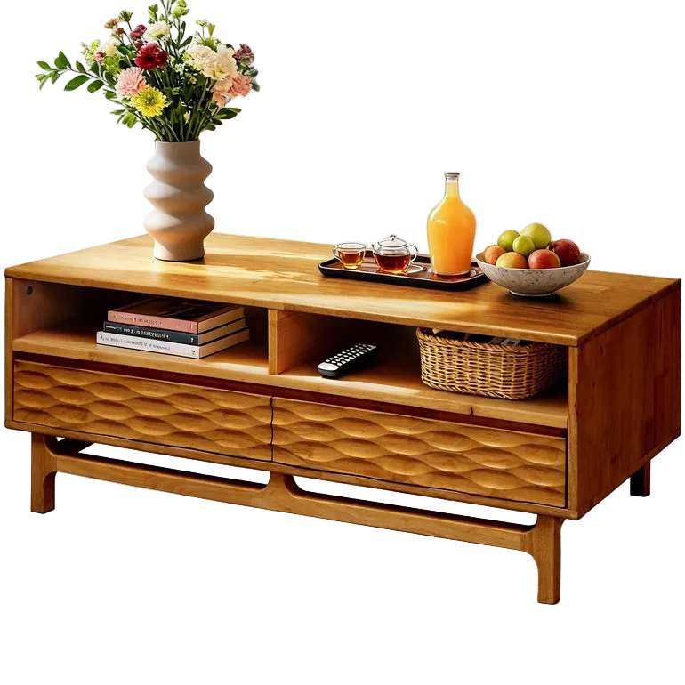 Elara 47.2” Acacia Coffee Table with Drawers & Open Storage - 3 Colors