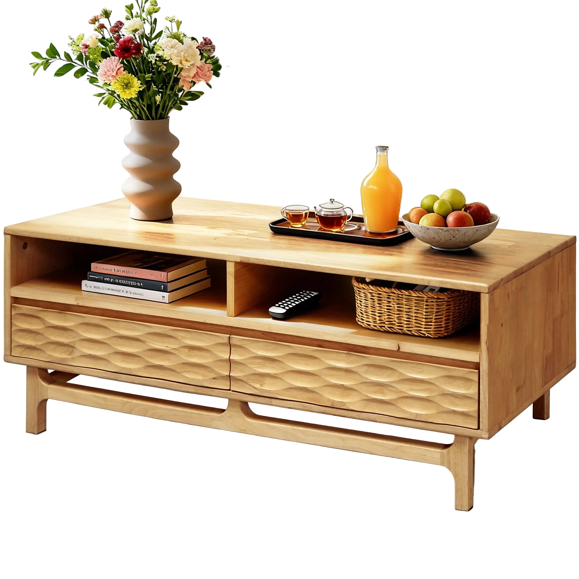 Elara 47.2” Acacia Coffee Table with Drawers & Open Storage - 3 Colors