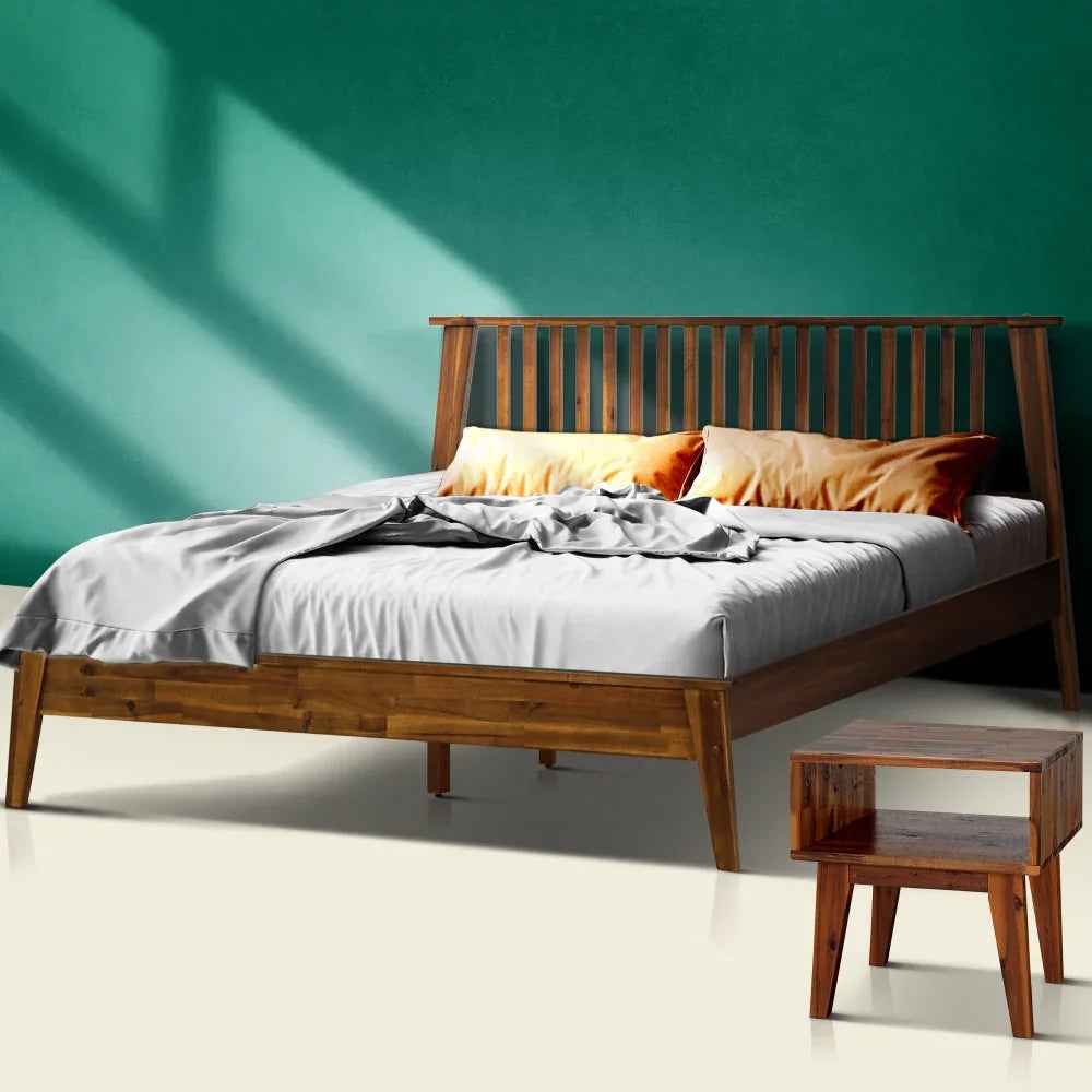 Kaylin Acacia Bed Frame & Nightstand Set
