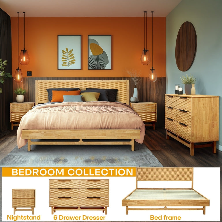 Elara Acacia Wood 6 Drawer Dresser - 3 Colors