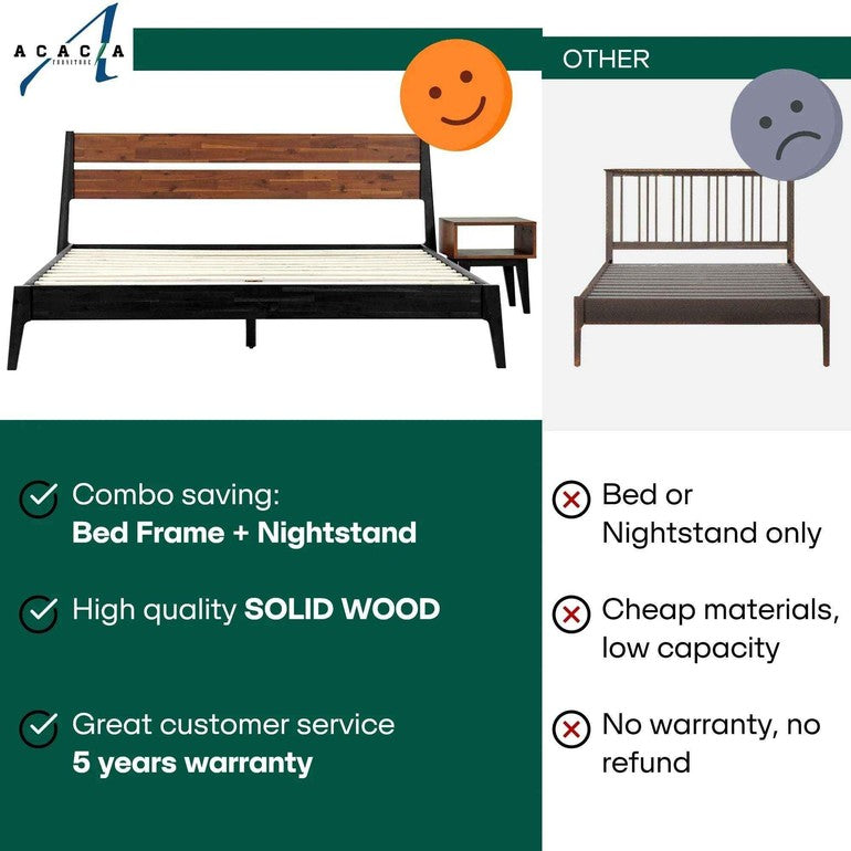 Callisto Solid Acacia Wood Bed Frame and Nightstand Set - 2 Colors