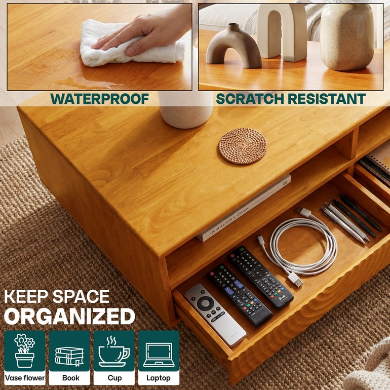 Harmony Solid Acacia Coffee Table with Drawers & Open Storage - 3 Colors