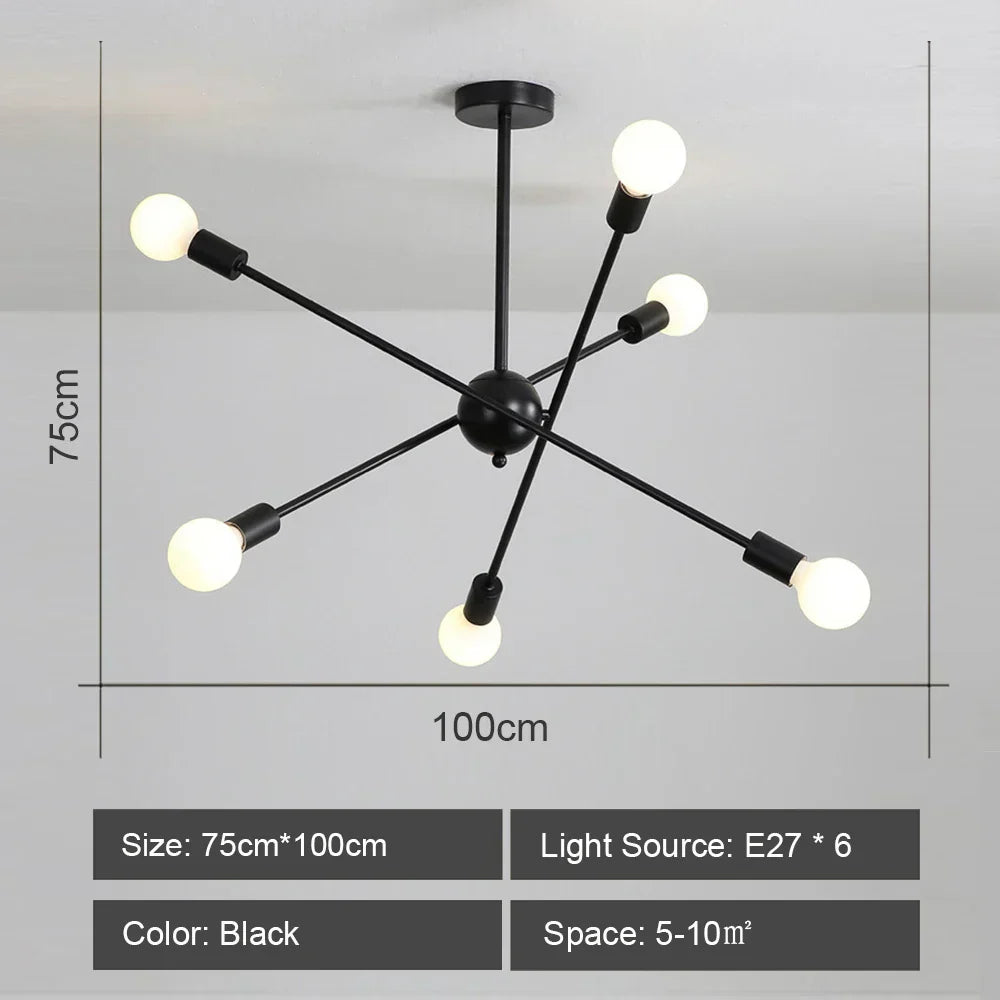 Modern Industrial Sputnik Style Chandelier - Black/White/Gold