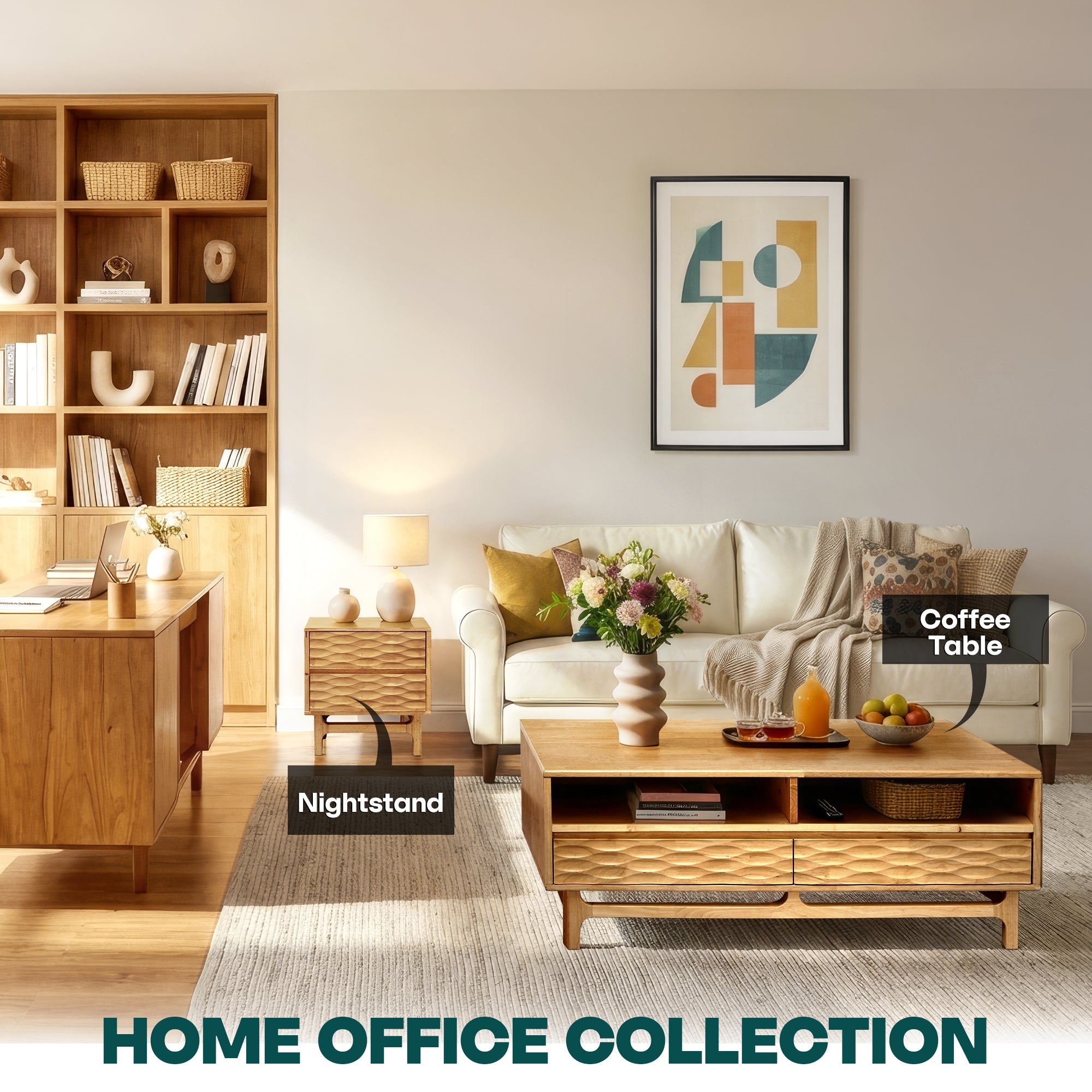 Elara 47.2” Acacia Coffee Table with Drawers & Open Storage - 3 Colors