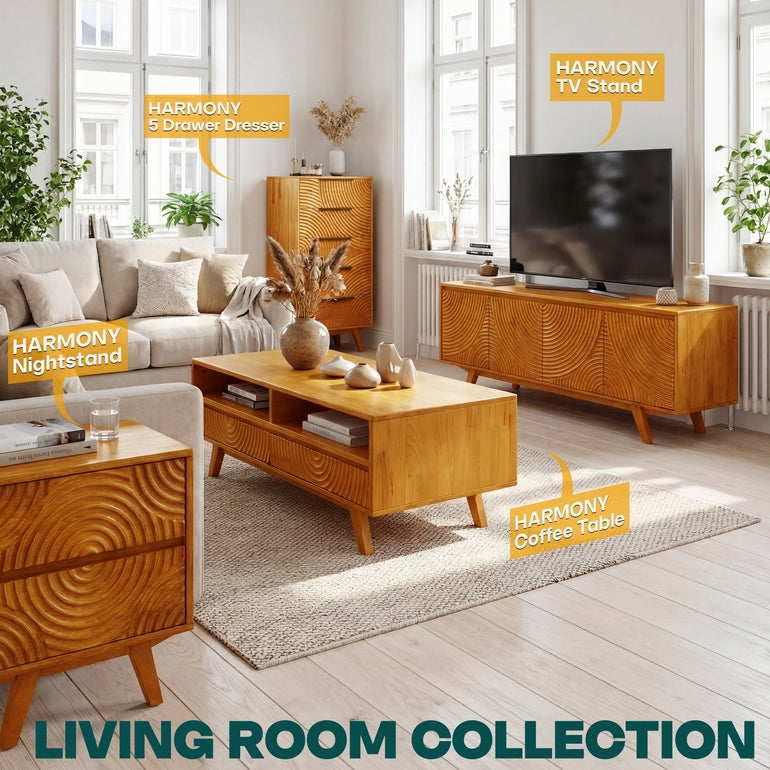 Harmony Solid Acacia Coffee Table with Drawers & Open Storage - 3 Colors