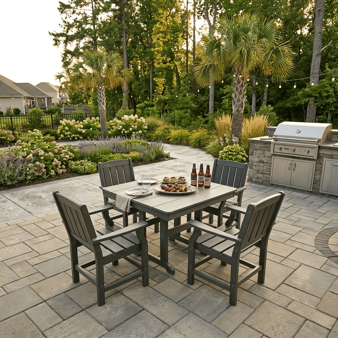 Corex HDPE Outdoor Dining Sets - 5 Piece, Gray or Black