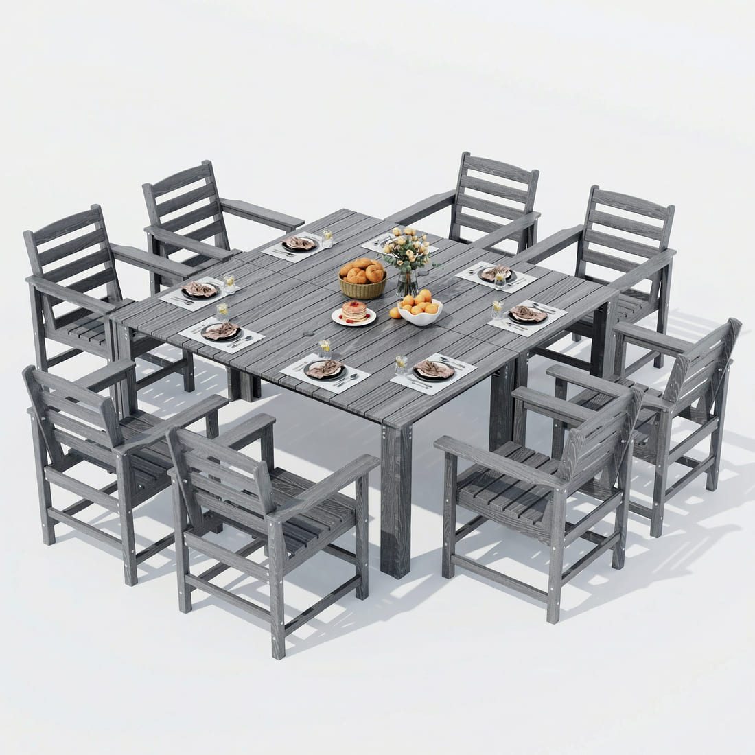7-Piece HDPE Outdoor Dining Table and Chairs with Umbrella Hole - Multiple Sizes, 2 Colors