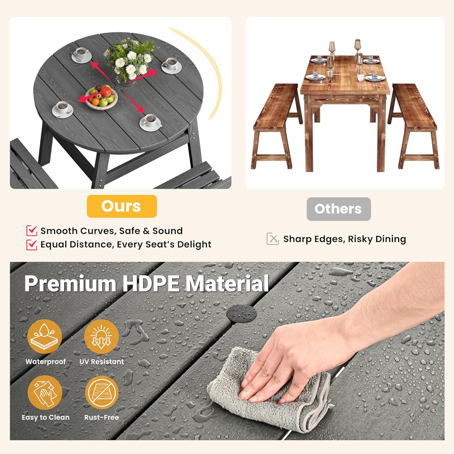 Corex HDPE Outdoor Dining Sets - 5 Piece, Gray or Black
