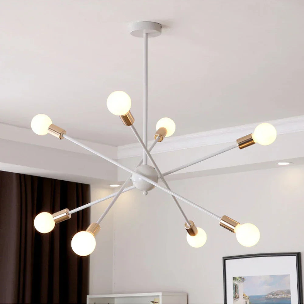 Modern Industrial Sputnik Style Chandelier - Black/White/Gold