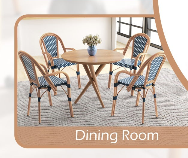 Hand-Woven French Bistro Style Indoor/Outdoor Dining Chairs - Set of 2 in Blue or Black