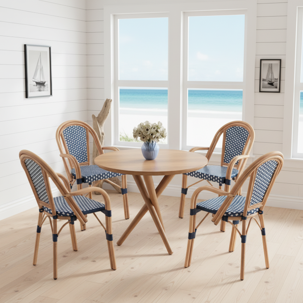 Hand-Woven French Bistro Style Indoor/Outdoor Dining Chairs - Set of 2 in Blue or Black
