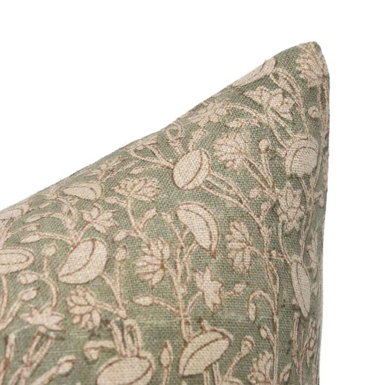 Pishta Handmade Green/Brown Block Print Pillow Cover