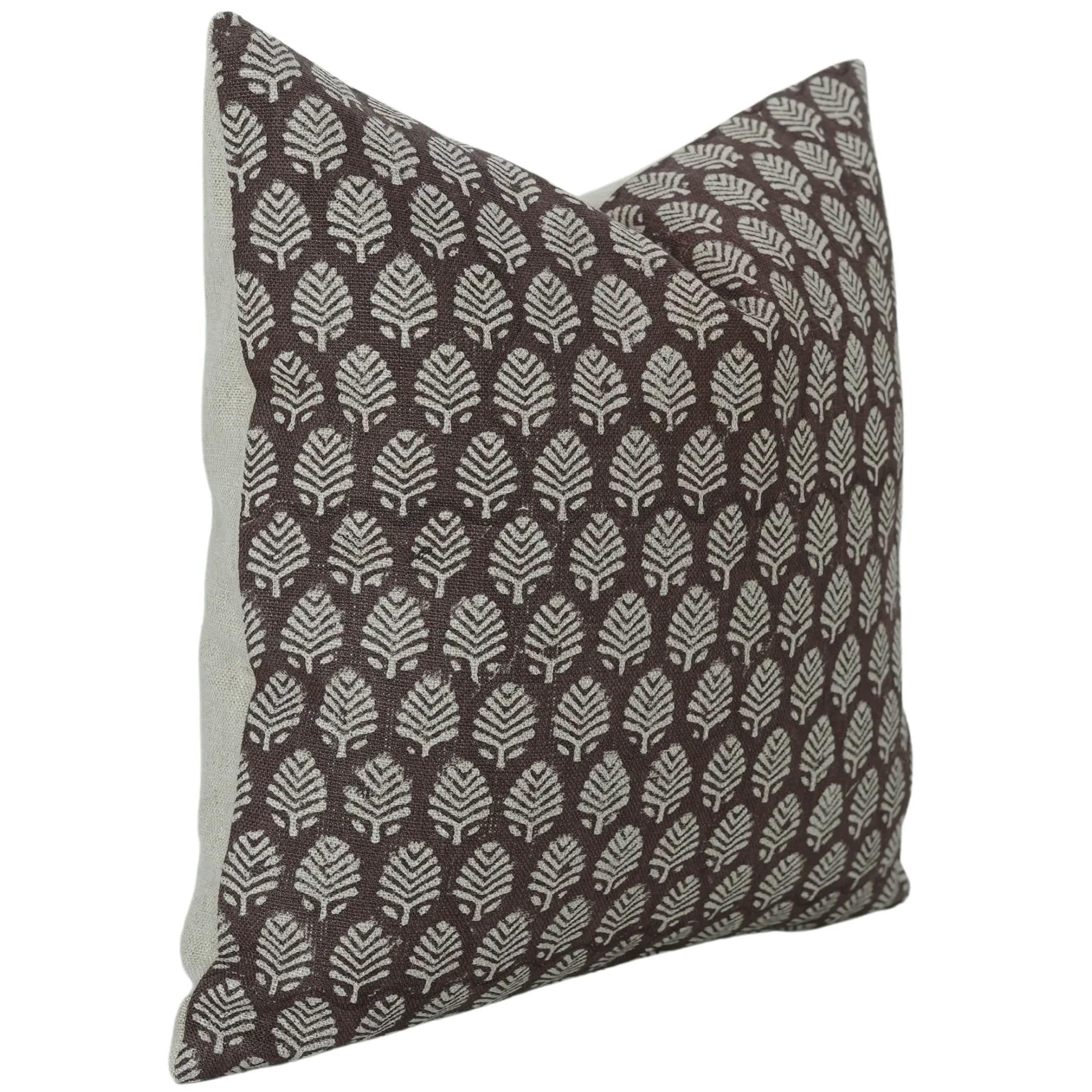 Sangmarmar Handmade Block Print Pillow Cover - Dark Brown