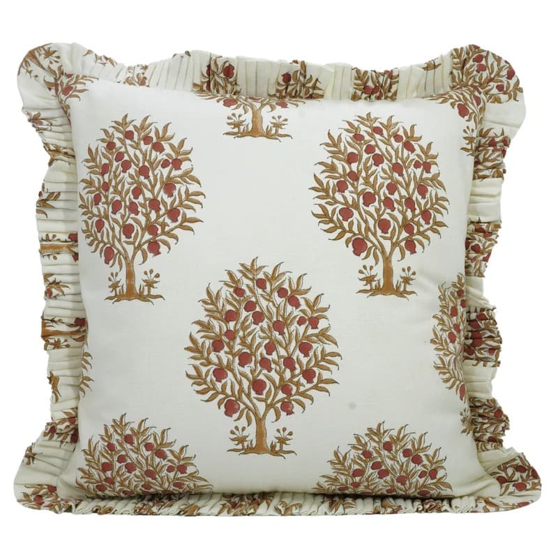 Anar Handmade Block Print Ruffled Pillow Cover
