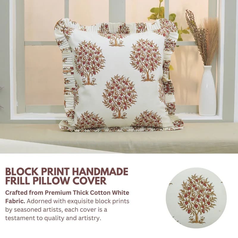 Anar Handmade Block Print Ruffled Pillow Cover