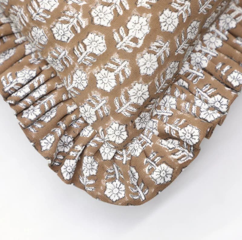 Block Printed Frill Pillow Cover - Tulsi Buti