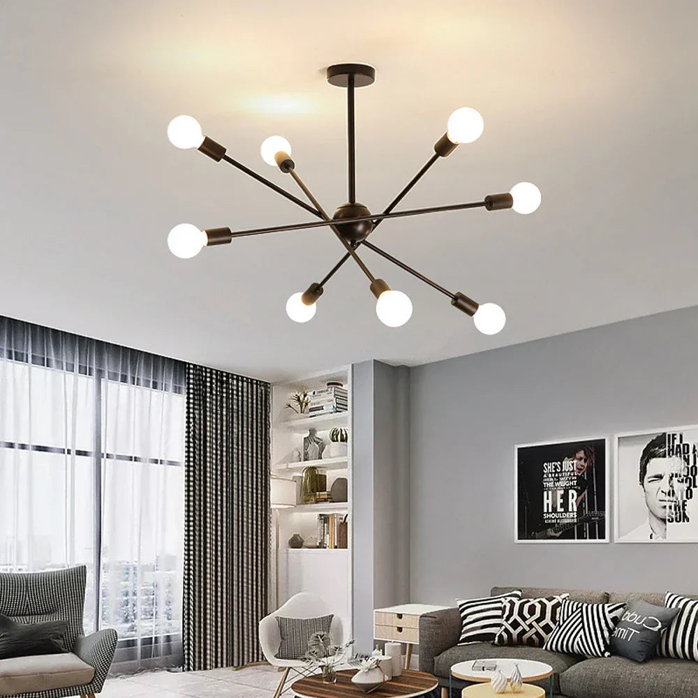 Modern Industrial Sputnik Style Chandelier - Black/White/Gold