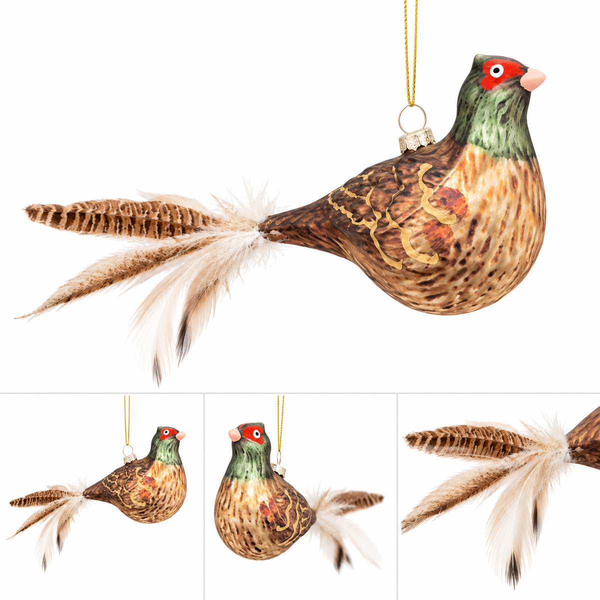 Glass Bird Ornament w/ Feather Tail