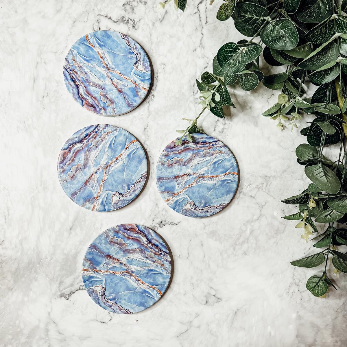 Marble Blue Ceraminc Coasters