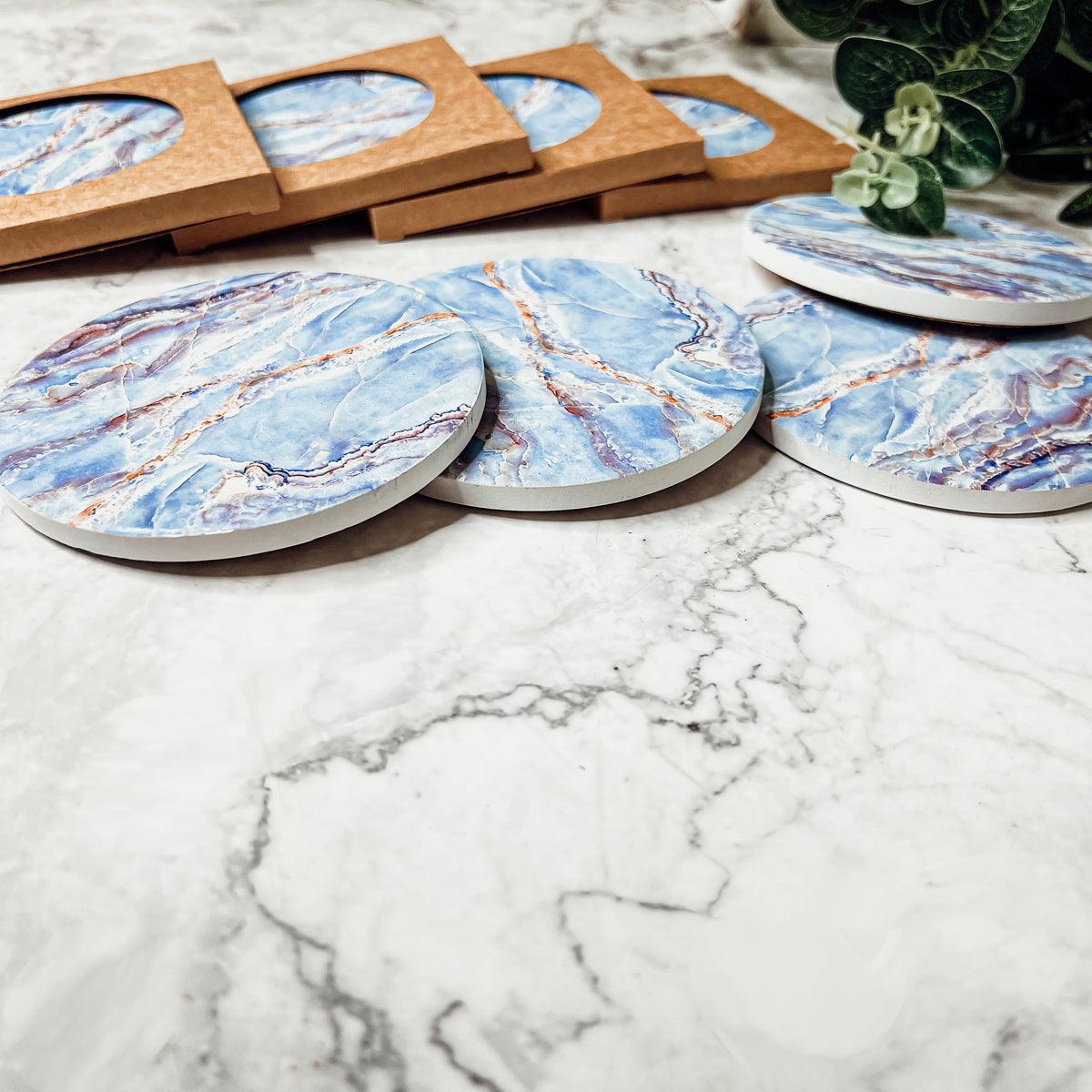 Marble Blue Ceraminc Coasters