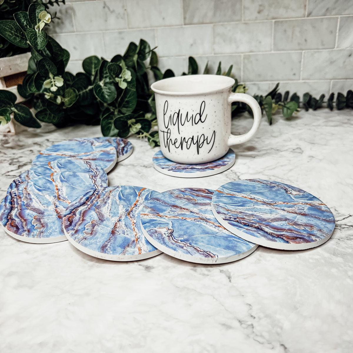 Marble Blue Ceraminc Coasters