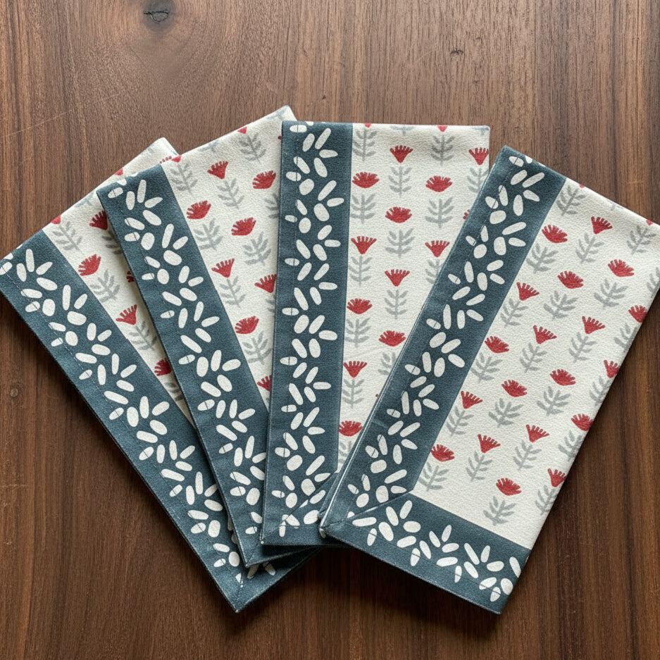 Claire Blockprint Dinner Napkin in Poppy - Set of 4