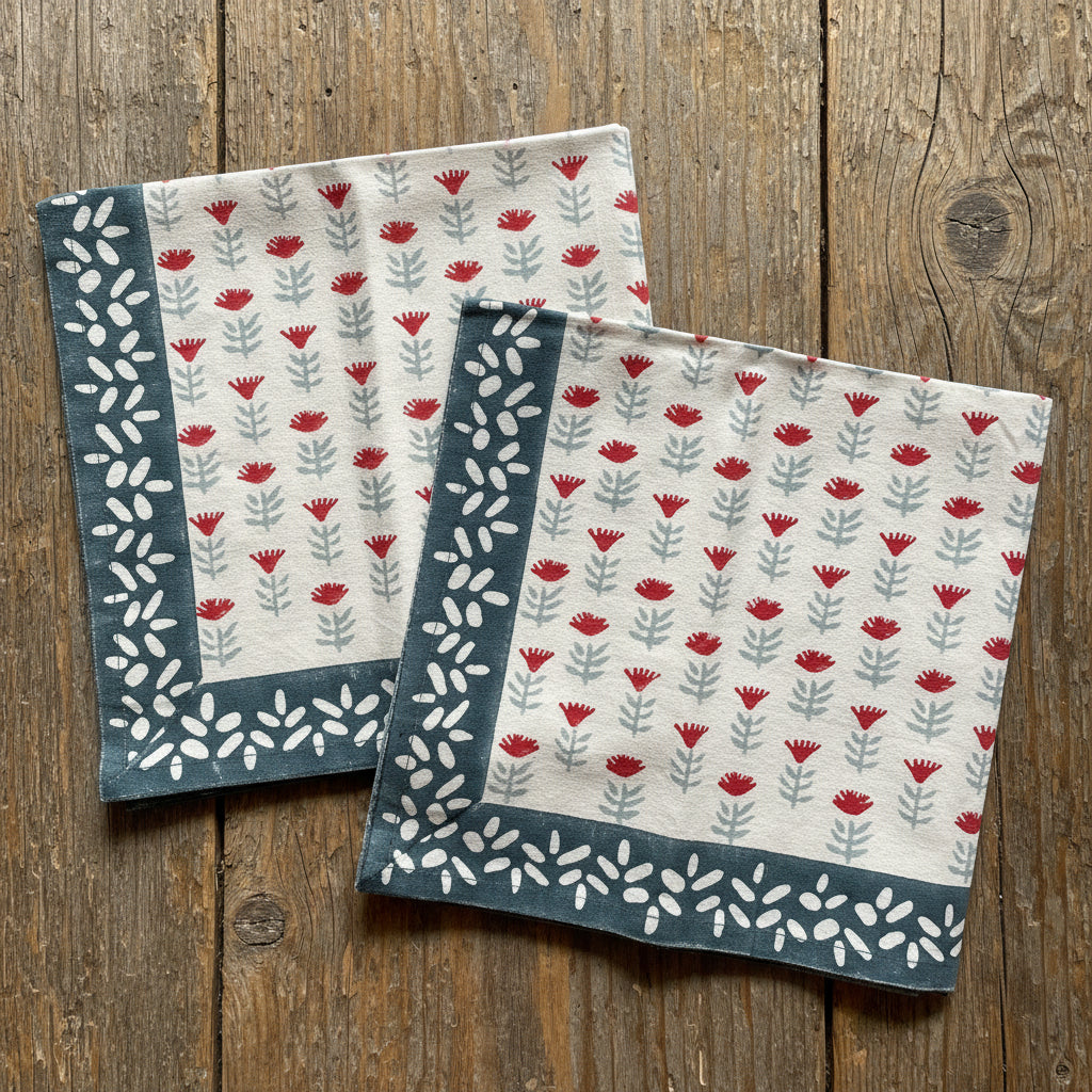 Claire Blockprint Dinner Napkin in Poppy - Set of 4