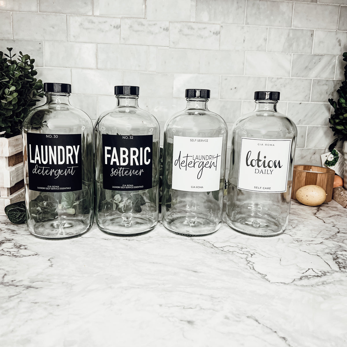 32oz Glass Bottles with Customized Labels - Clear