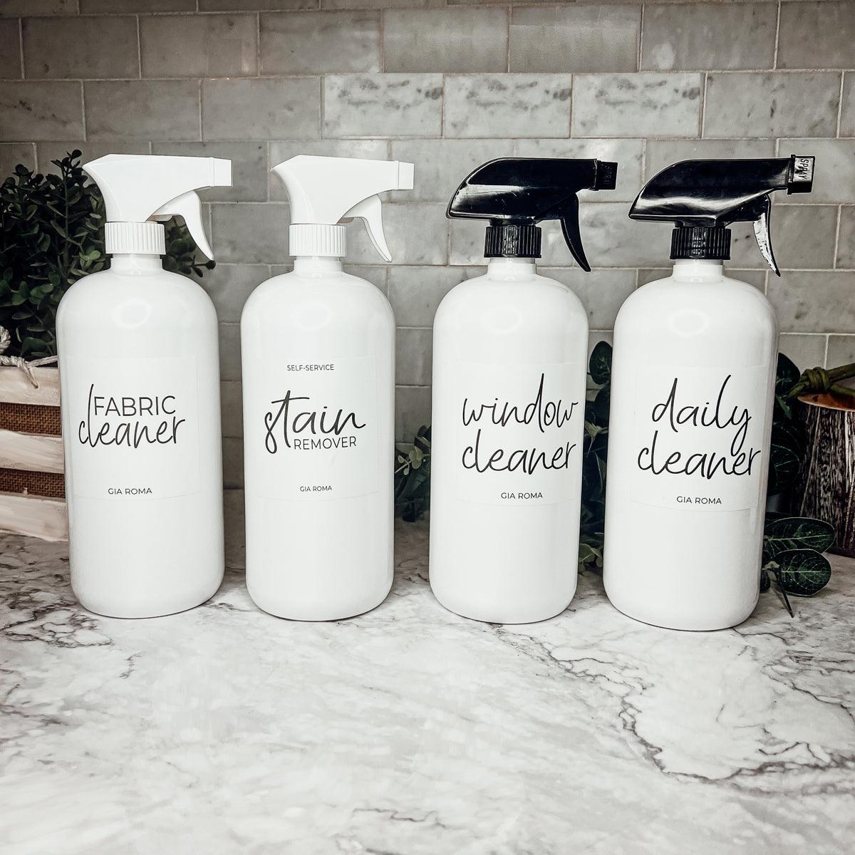 32oz Plastic Cleaning Bottles with Customized Labels- White