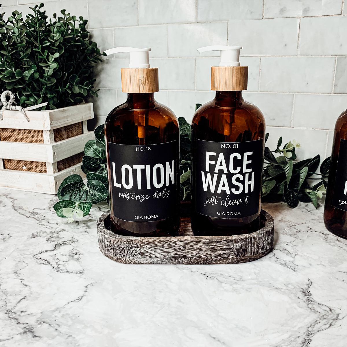 16oz Soap Bottles - Glass Amber|Black Label