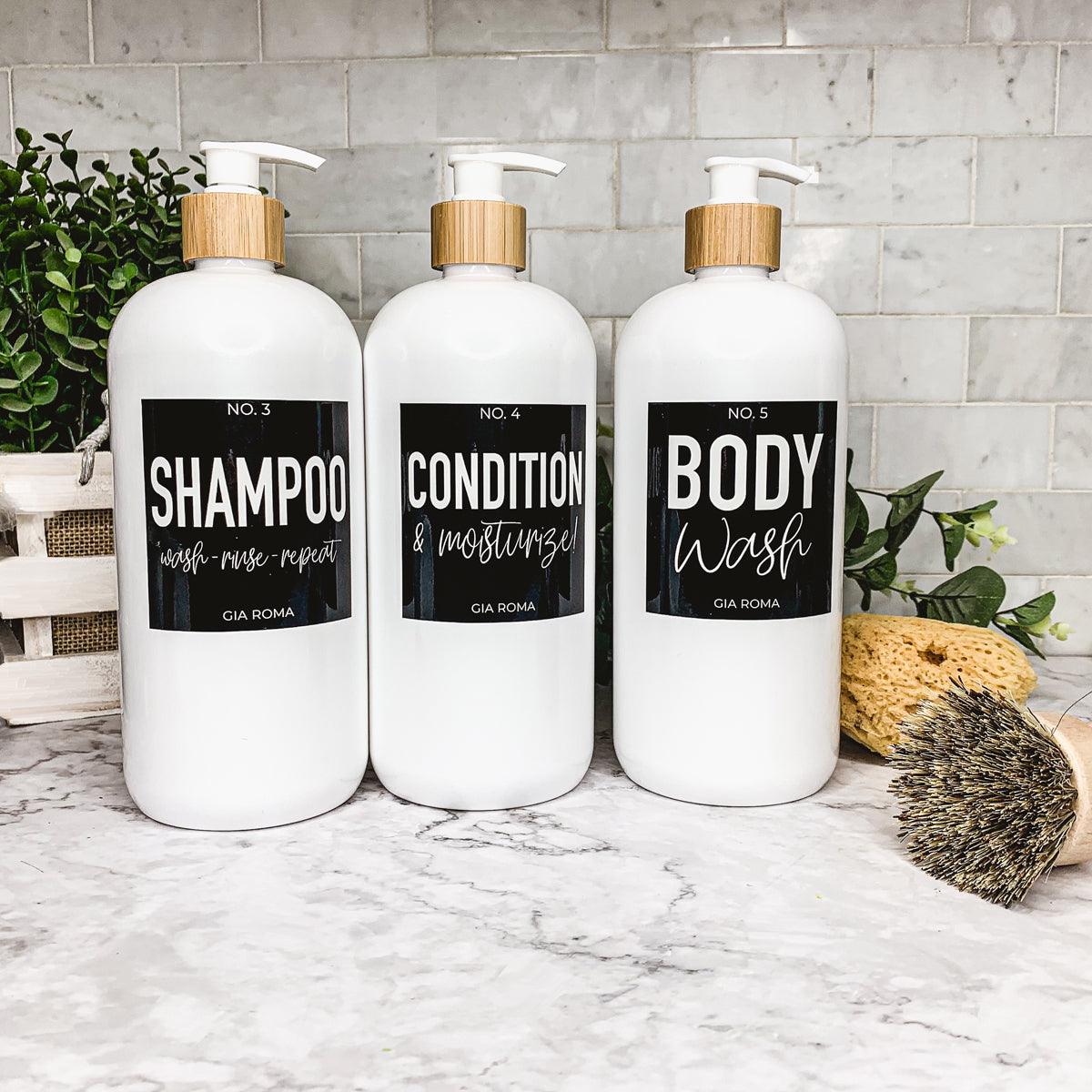 32oz Plastic White Dispensers with Customized Labels