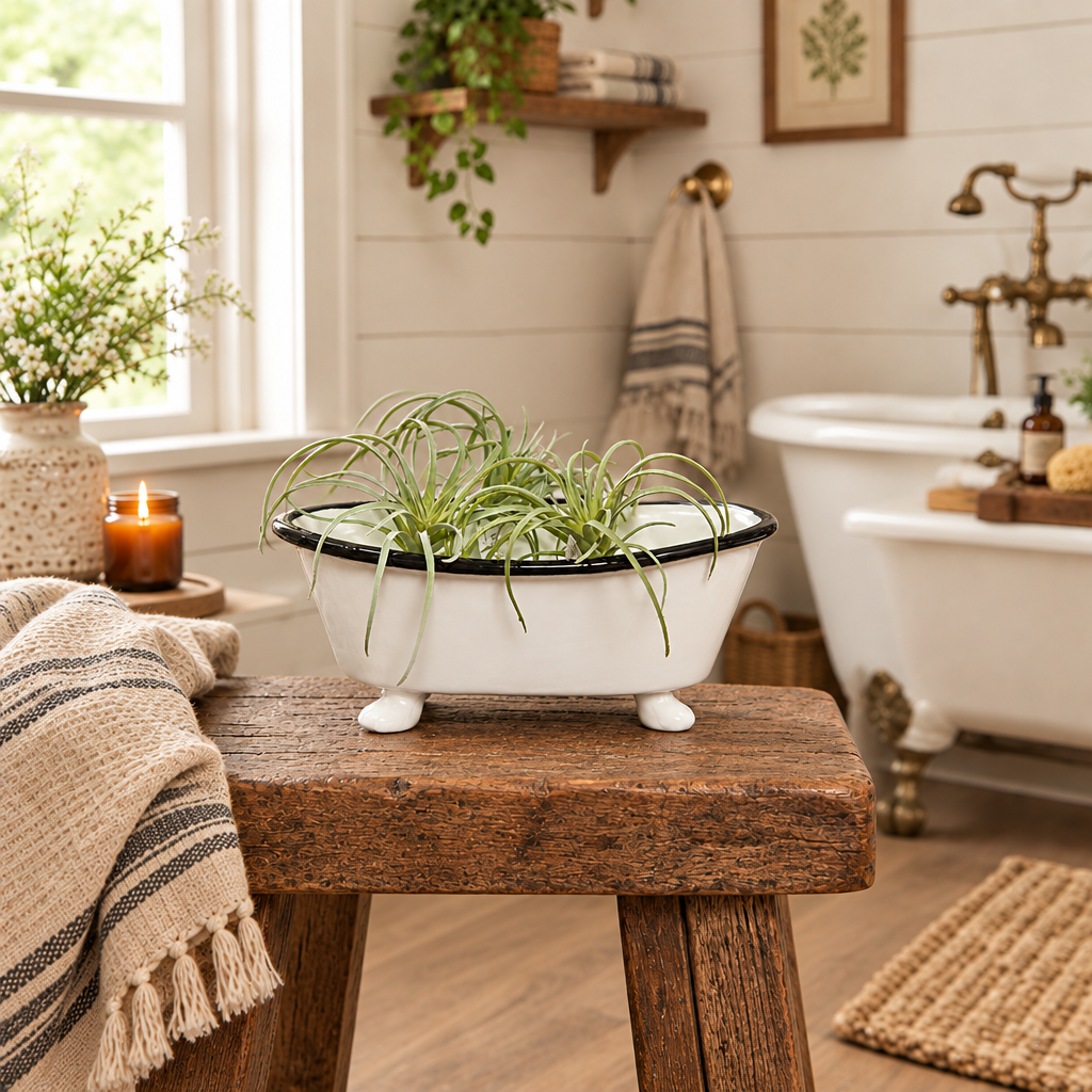 Ceramic Enamel Bathtub Planter & Soap Holder