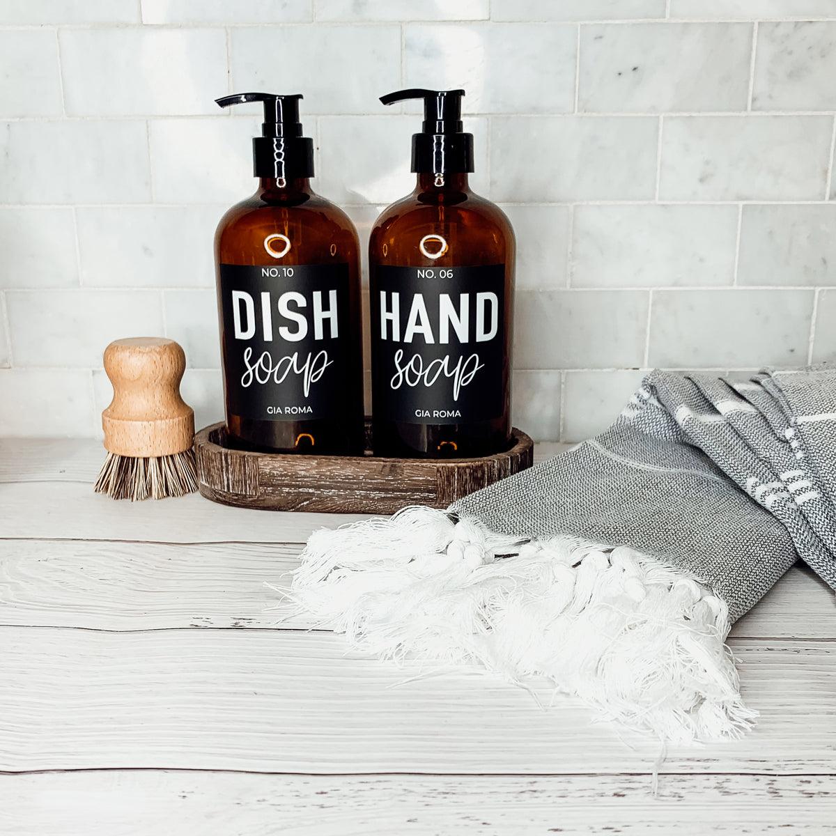 16oz Soap Bottles - Glass Amber|Black Label