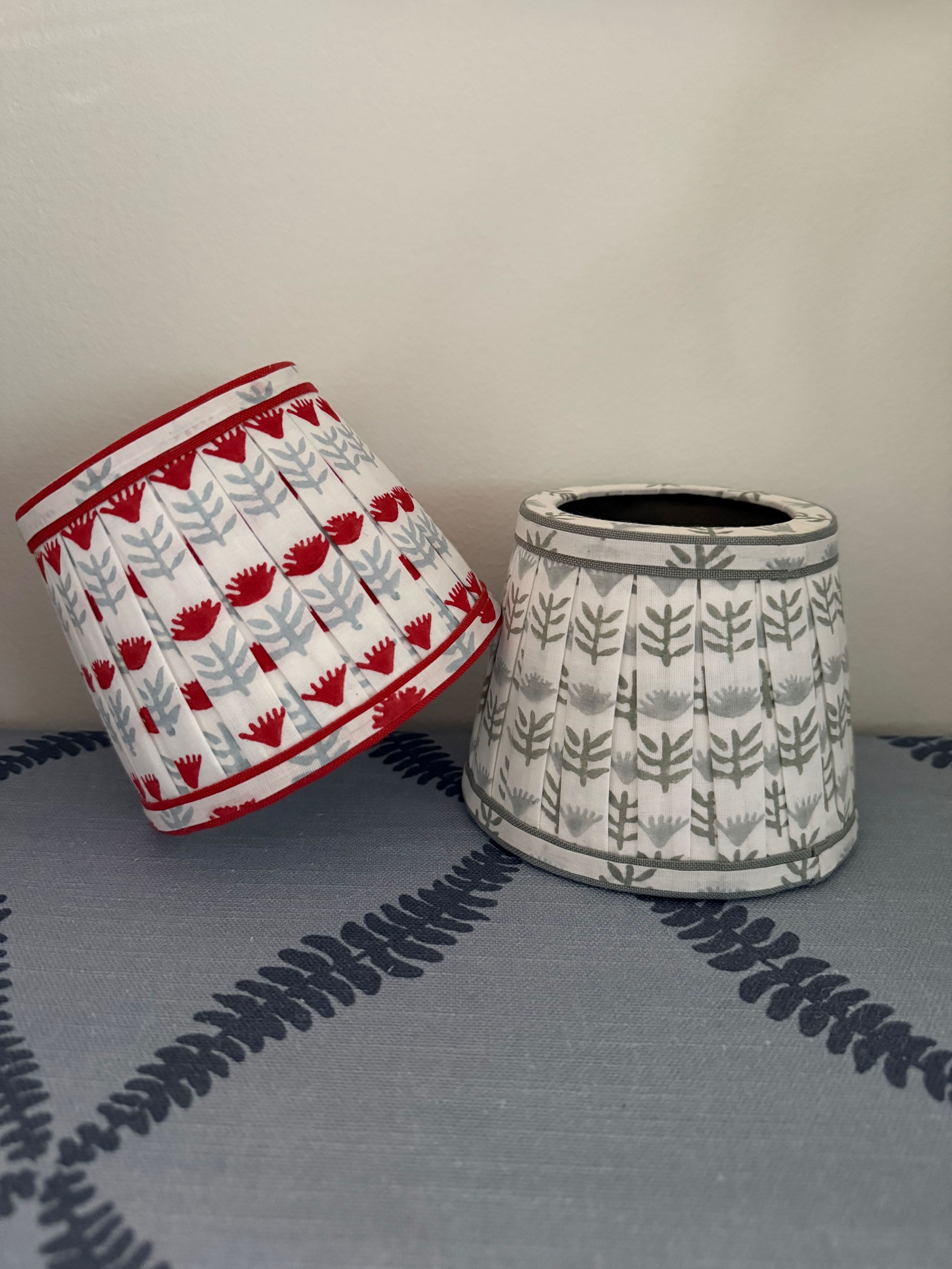 Pleated Block Print Lampshade Cover for Cordless Lamps - Claire Poppy