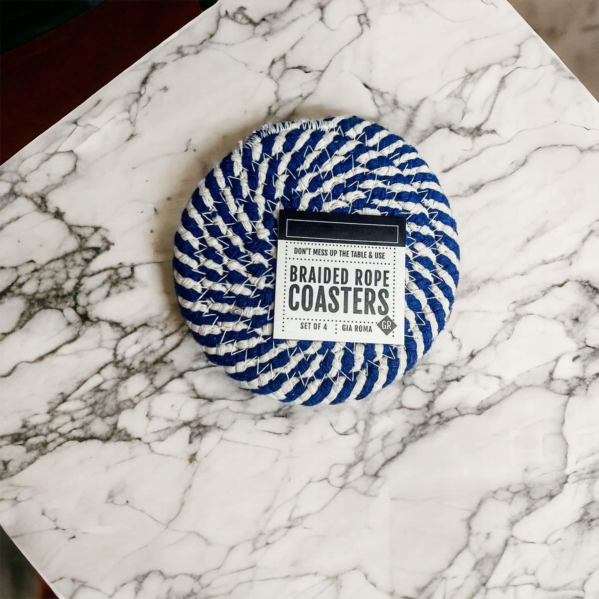 Blue and White Braided Coasters - Set of 4