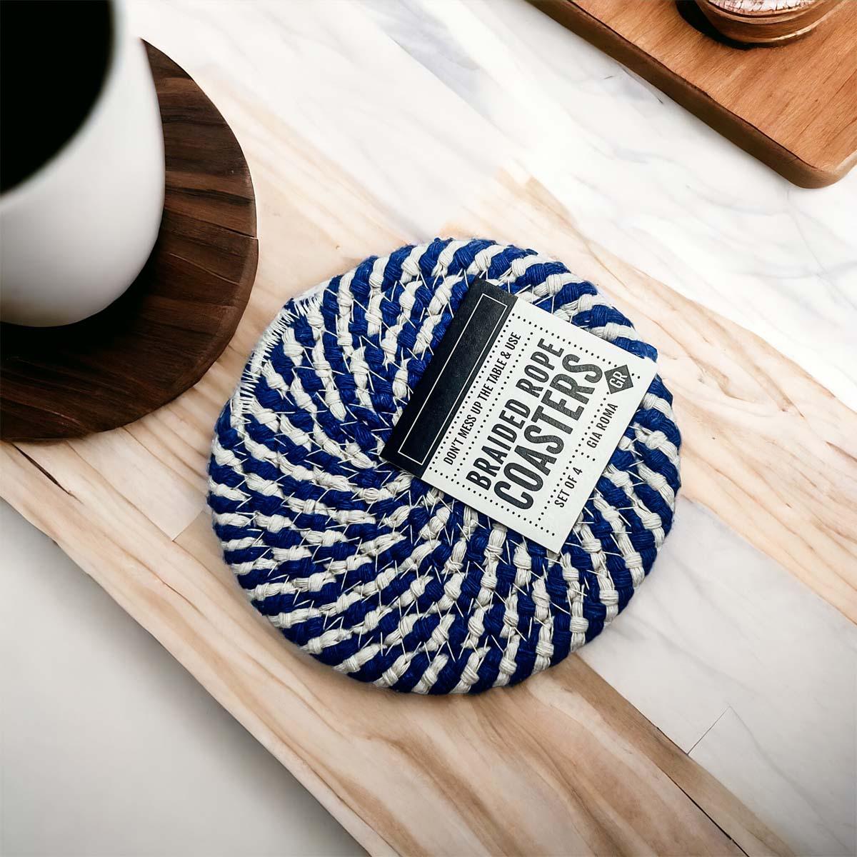Blue and White Braided Coasters - Set of 4