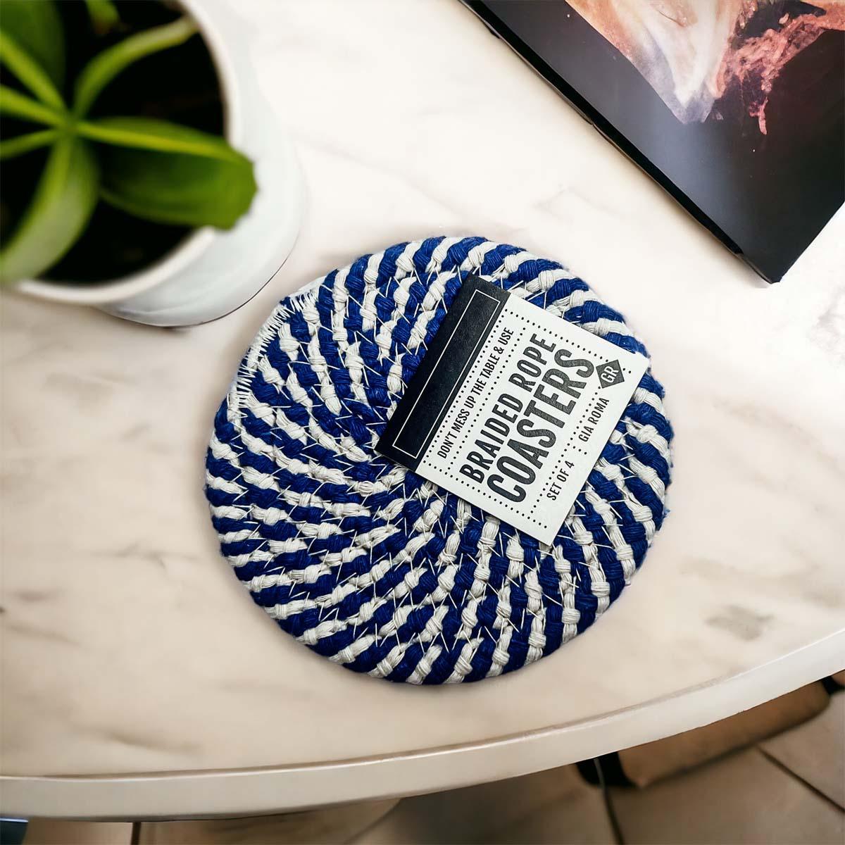Blue and White Braided Coasters - Set of 4