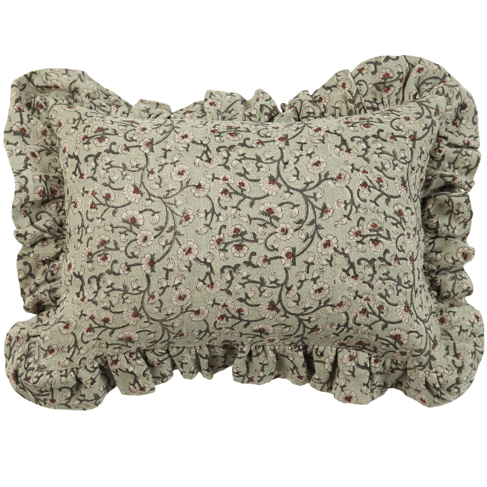 Inaya Linen Floral Throw Pillow Cover - Beachwood Ruffled