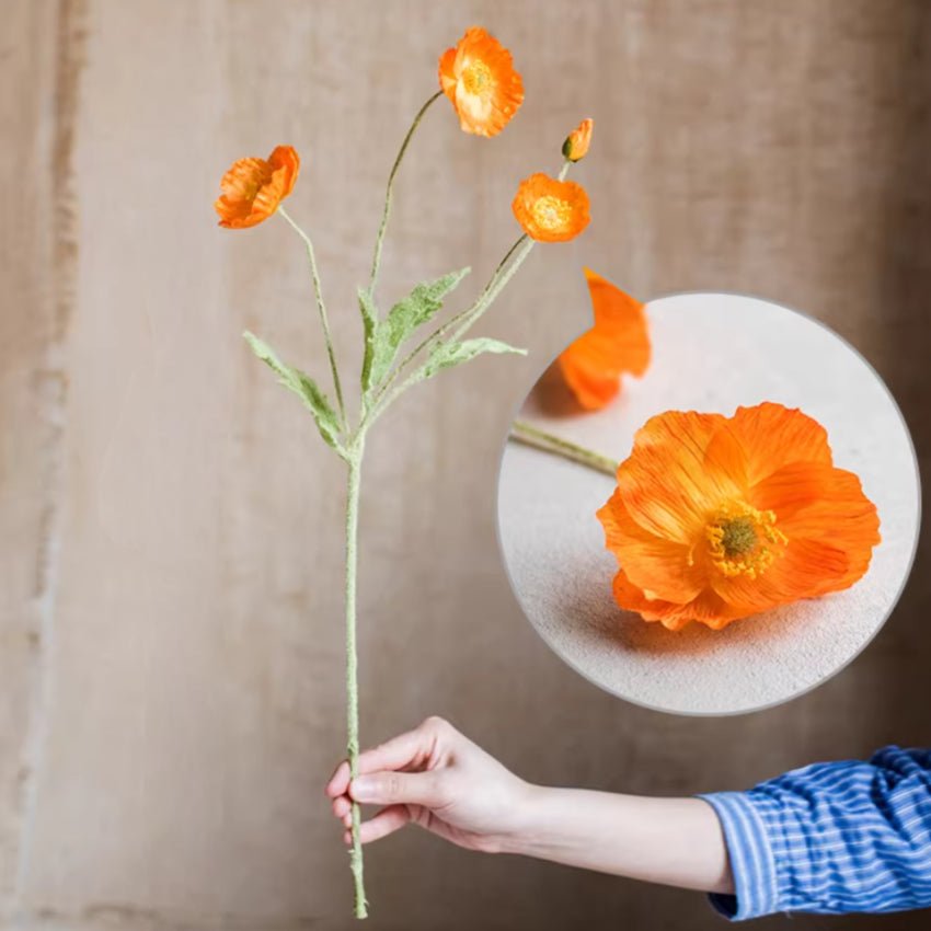 Silk Common Poppy Flower Stem - 22"