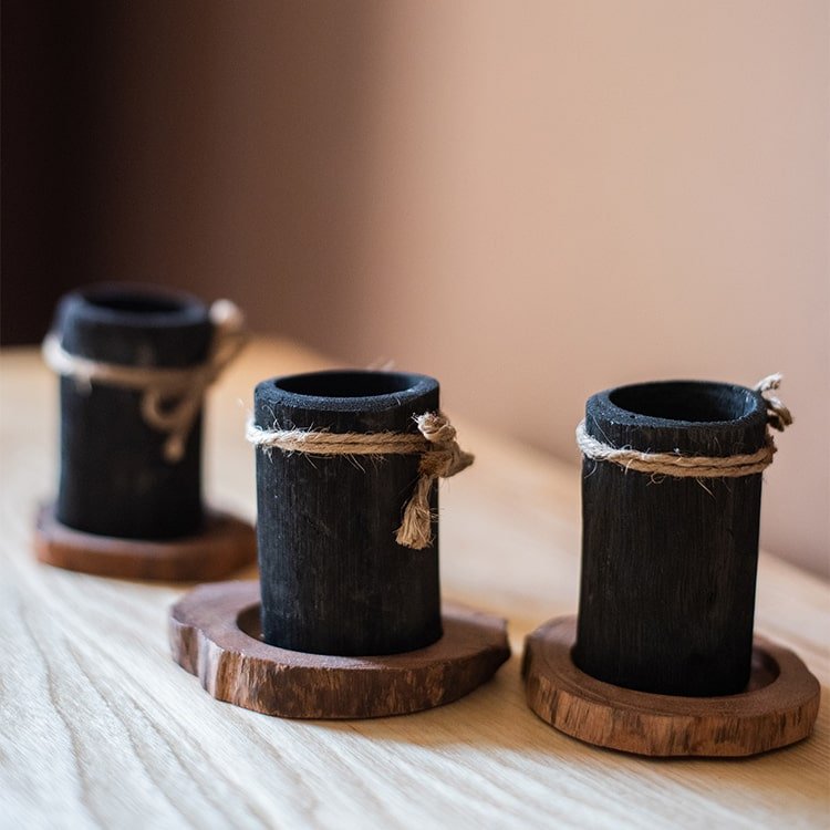Desktop Charcoal Planter/Pen Holder with Wood Tray