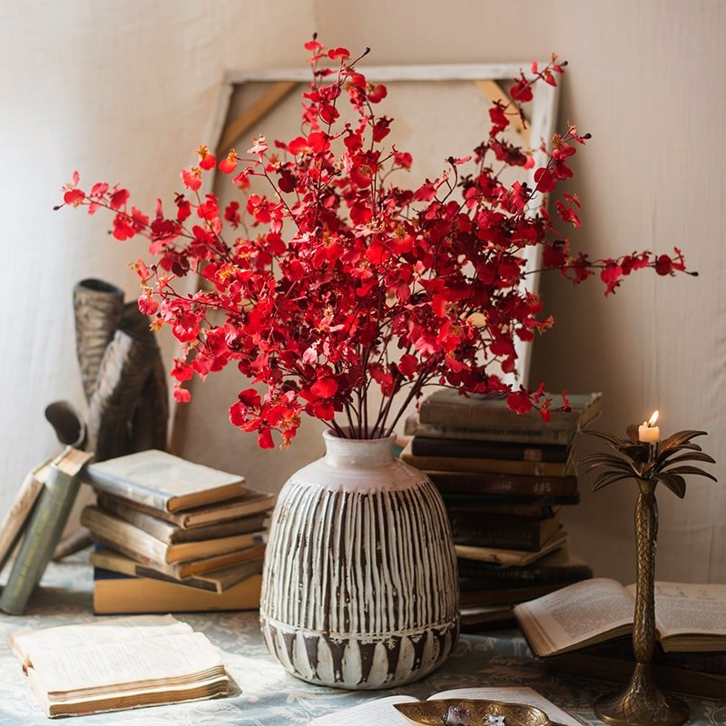 Artificial Oncidium Orchid Stem in Red - 31"