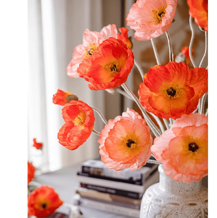 Faux Large Silk Poppy Flower Stem - 41"