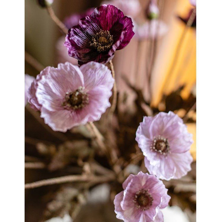 Faux Silk Rustic Poppy Flower Stem in Purple - 23"