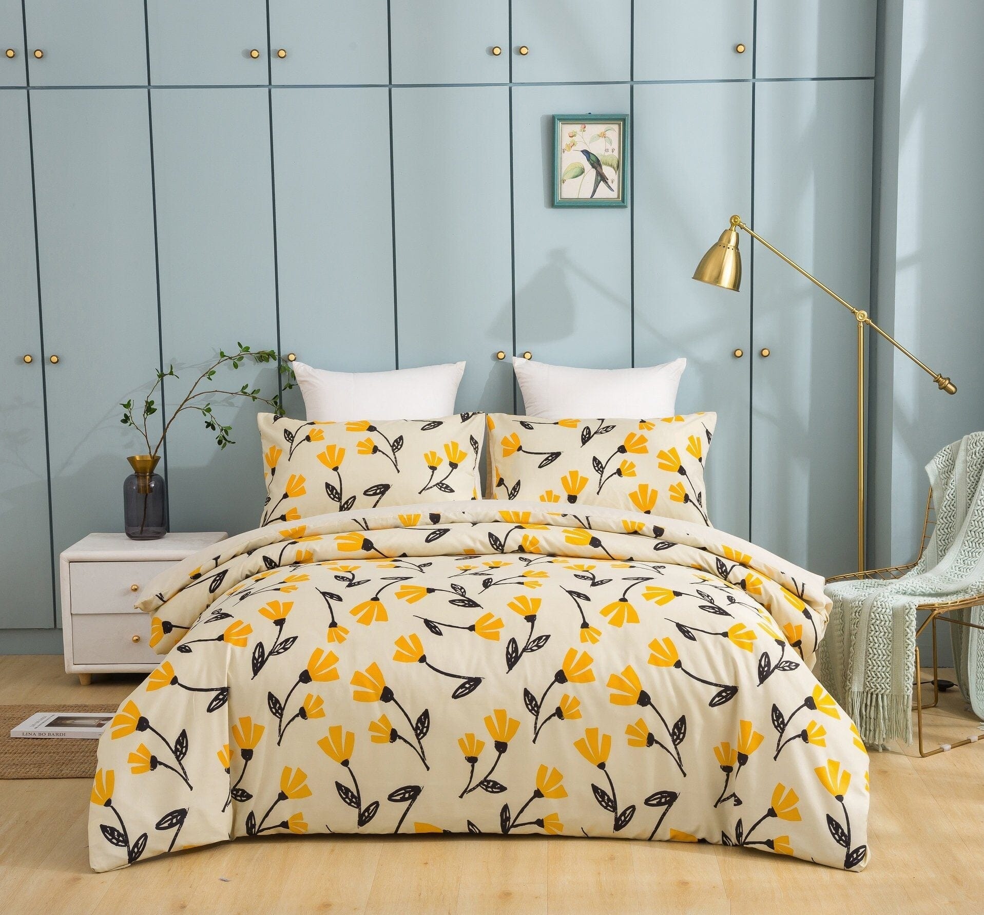 Yellow Fleur Duvet Cover Set w/ Pillow Cases