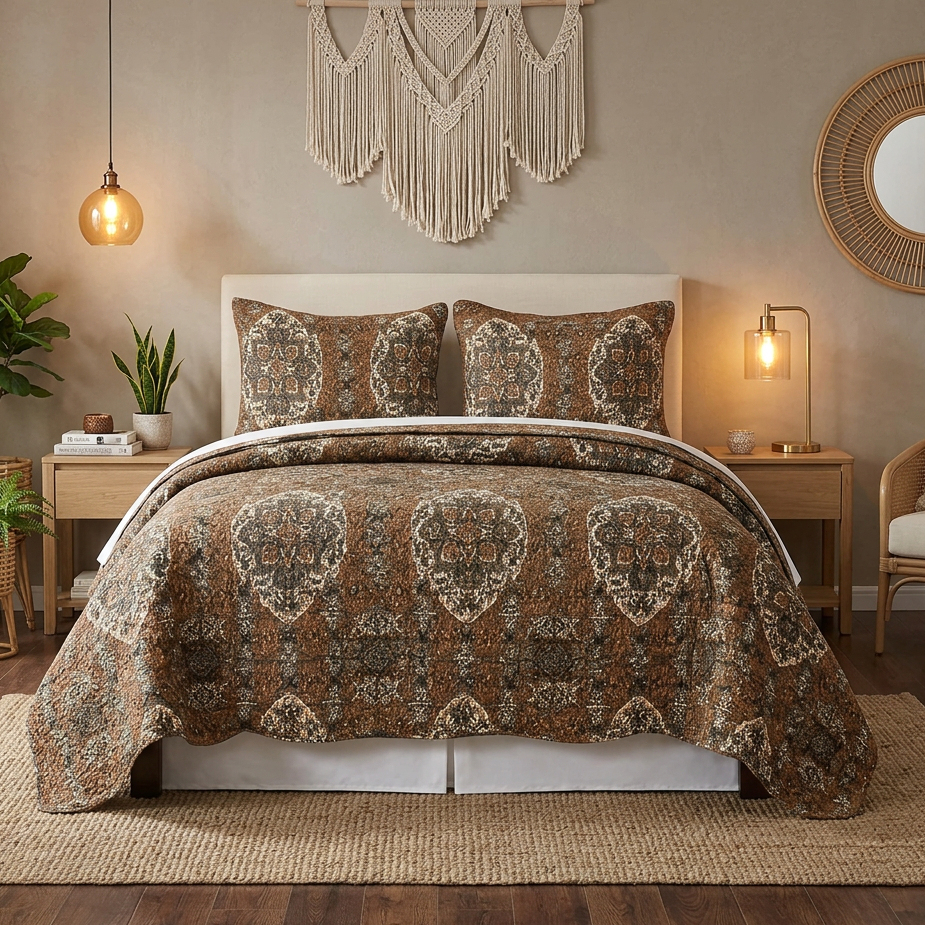Folk Ogee Moroccan Scalloped Quilted Bedding Set