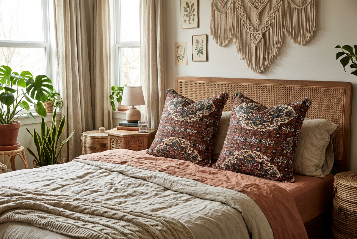 Folk Style Scalloped Euro Pillow Sham Cover - 26 x 26"