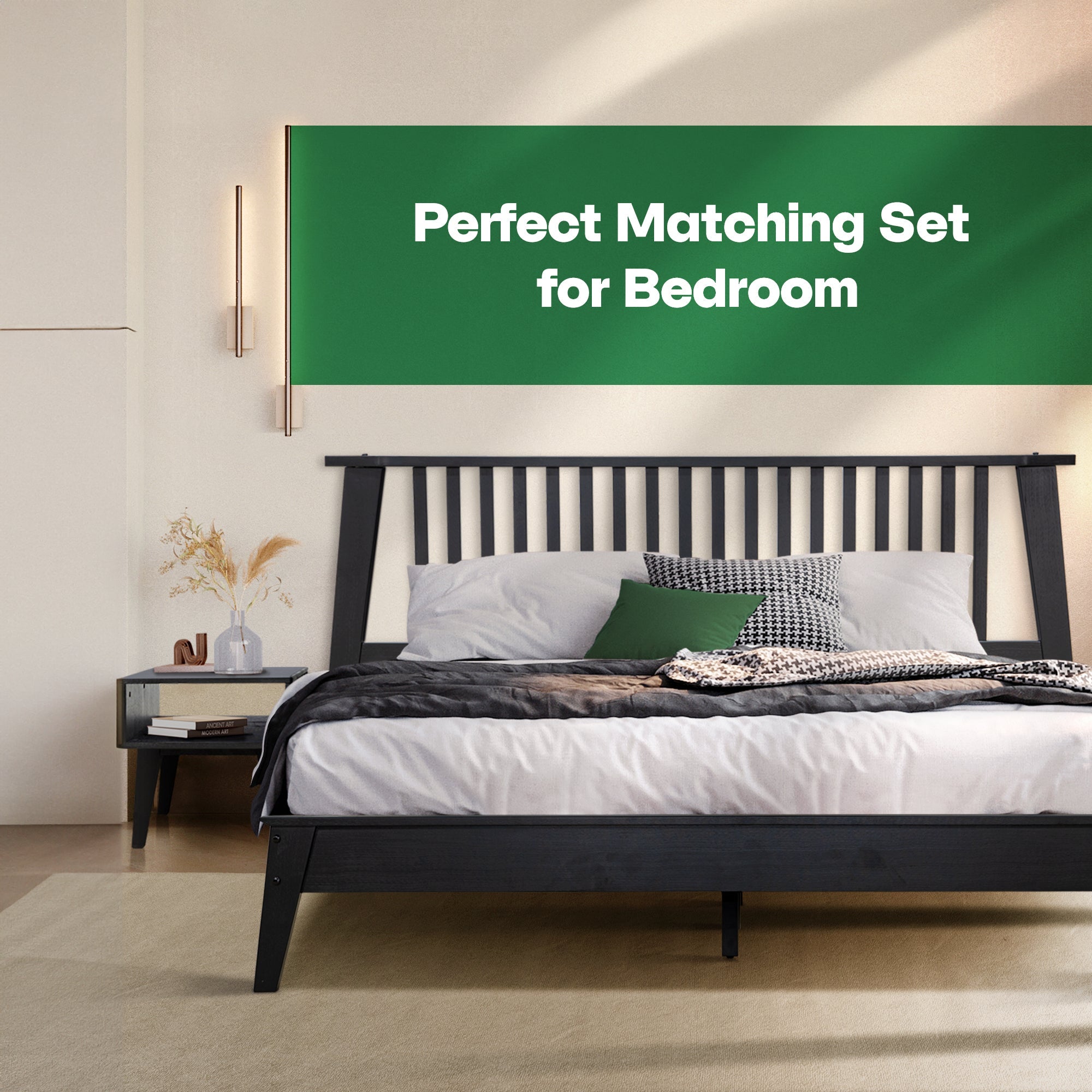 Kaylin Acacia Bed Frame & Nightstand Set